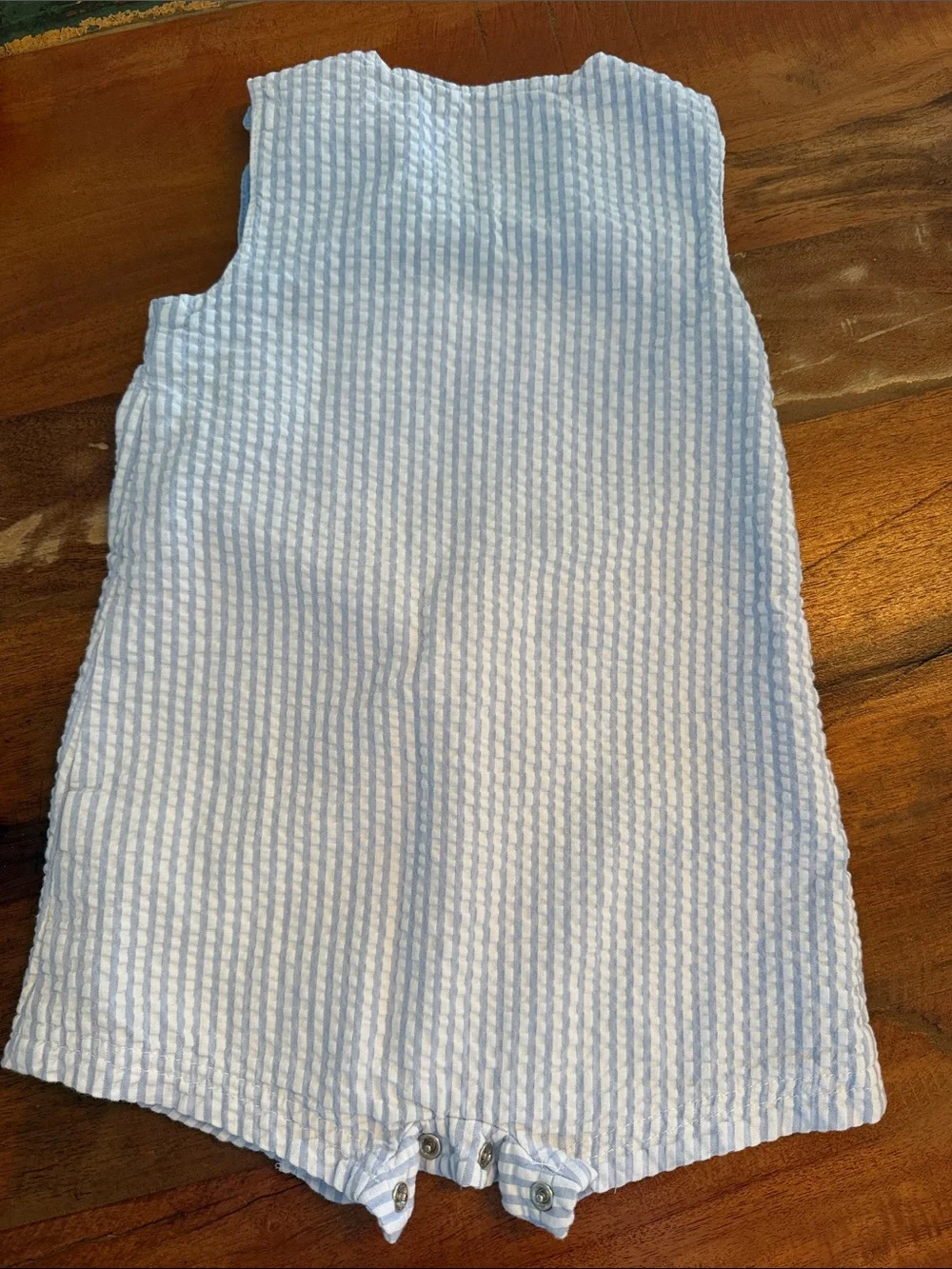Striped Seersucker Baby Romper with Colorful Car Embroidery